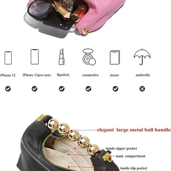 Small Top Handle Clutch Bag Women Designer Goatskin Crossbody Purse With Pearl H - Picture 5 of 7